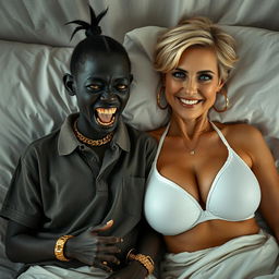 In a humble bed, a striking scene between two women unfolds