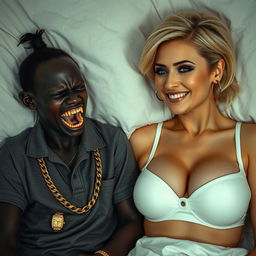 In a humble bed, a striking scene between two women unfolds