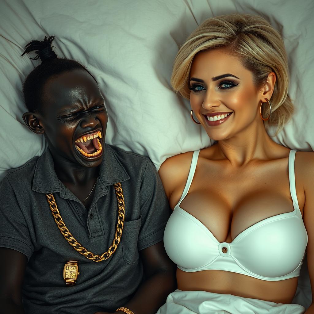 In a humble bed, a striking scene between two women unfolds