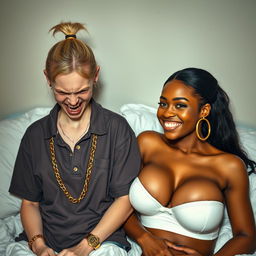 In a poor bed, an intriguing scene features two women with striking contrasts