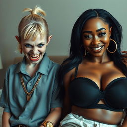 In a hotel room, a captivating scene showcases two contrasting women