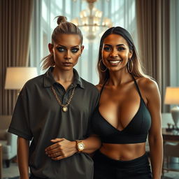 In a luxurious hotel, a compelling scene captures a unique couple