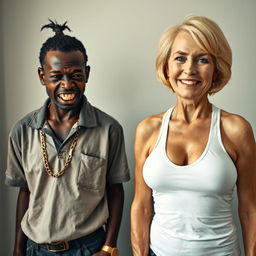 In a basic room, an intriguing scene depicts two contrasting women