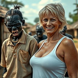 In an African village, an unusual and captivating scene unfolds with two contrasting women