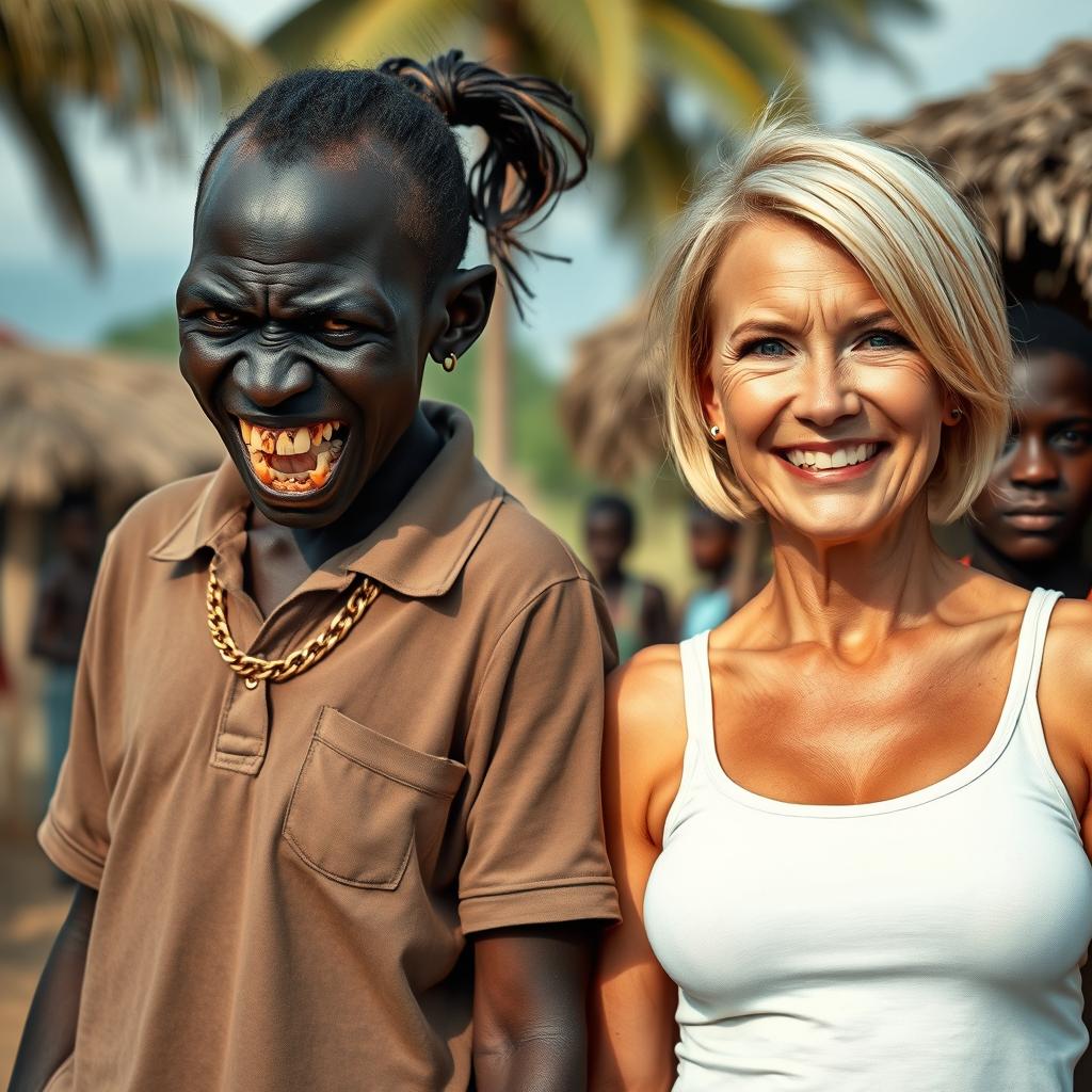 In an African village, an unusual and captivating scene unfolds with two contrasting women