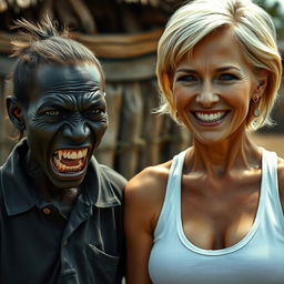 In an African village, an unusual and captivating scene unfolds with two contrasting women