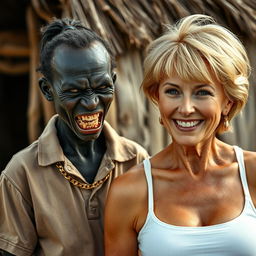 In an African village, an unusual and captivating scene unfolds with two contrasting women