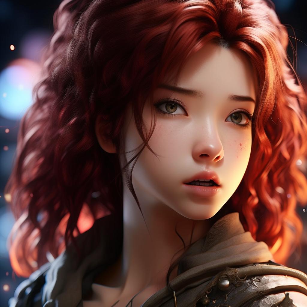 Transform the image to reflect the intricately detailed style of Final Fantasy characters. Re-imagine the anime woman while upholding the ultra-detailed, 32k resolution, and a beautiful color scheme that ranges from dark tones to light specks with a stunning bokeh effect.