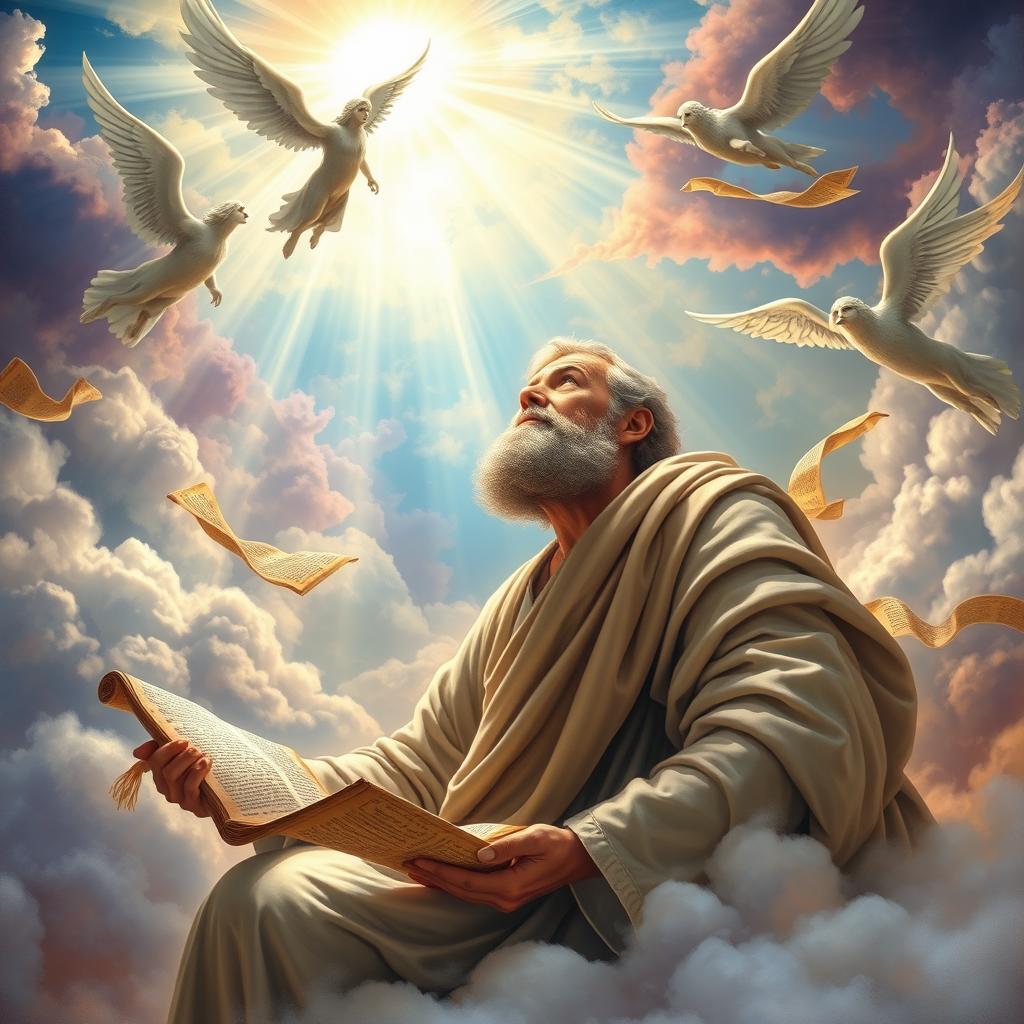 An artistic representation of the biblical prophet Isaiah receiving a divine vision