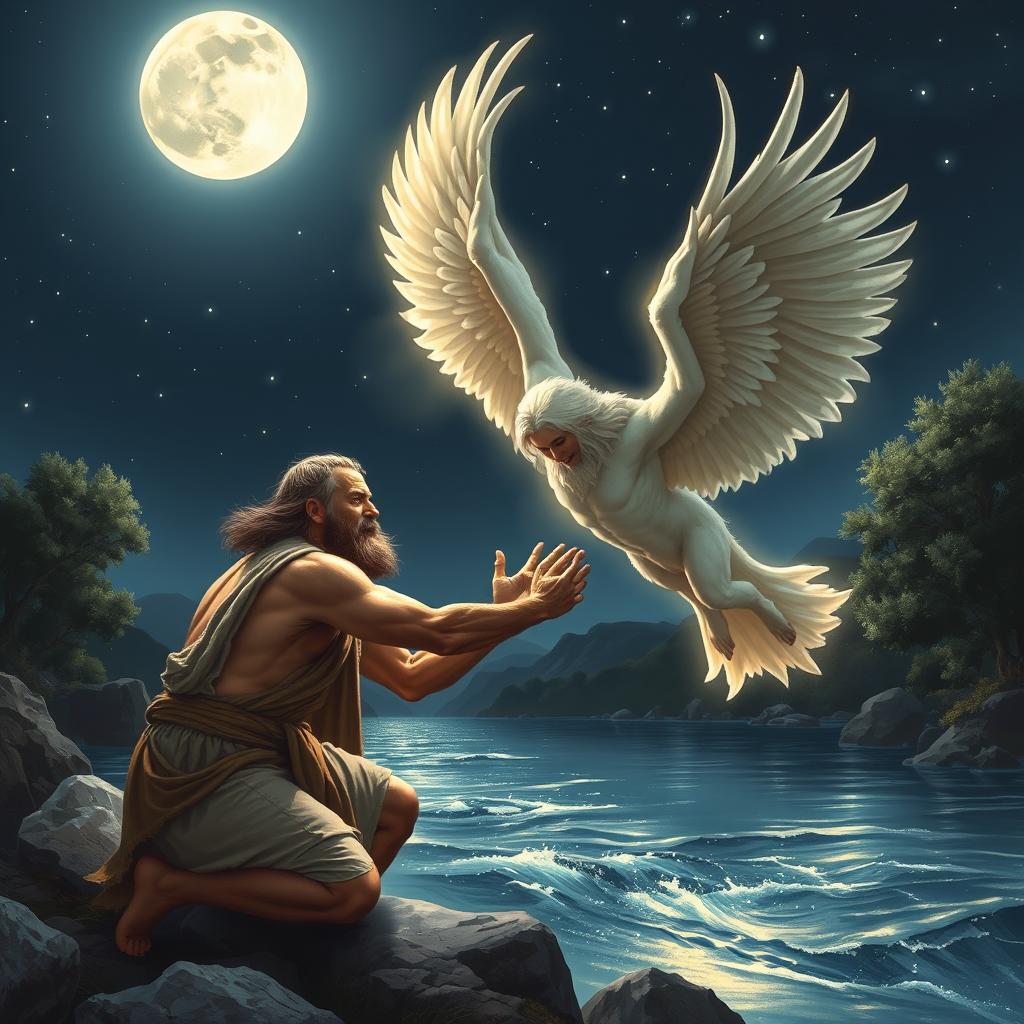 A powerful image illustrating the biblical scene of Jacob wrestling with an angel