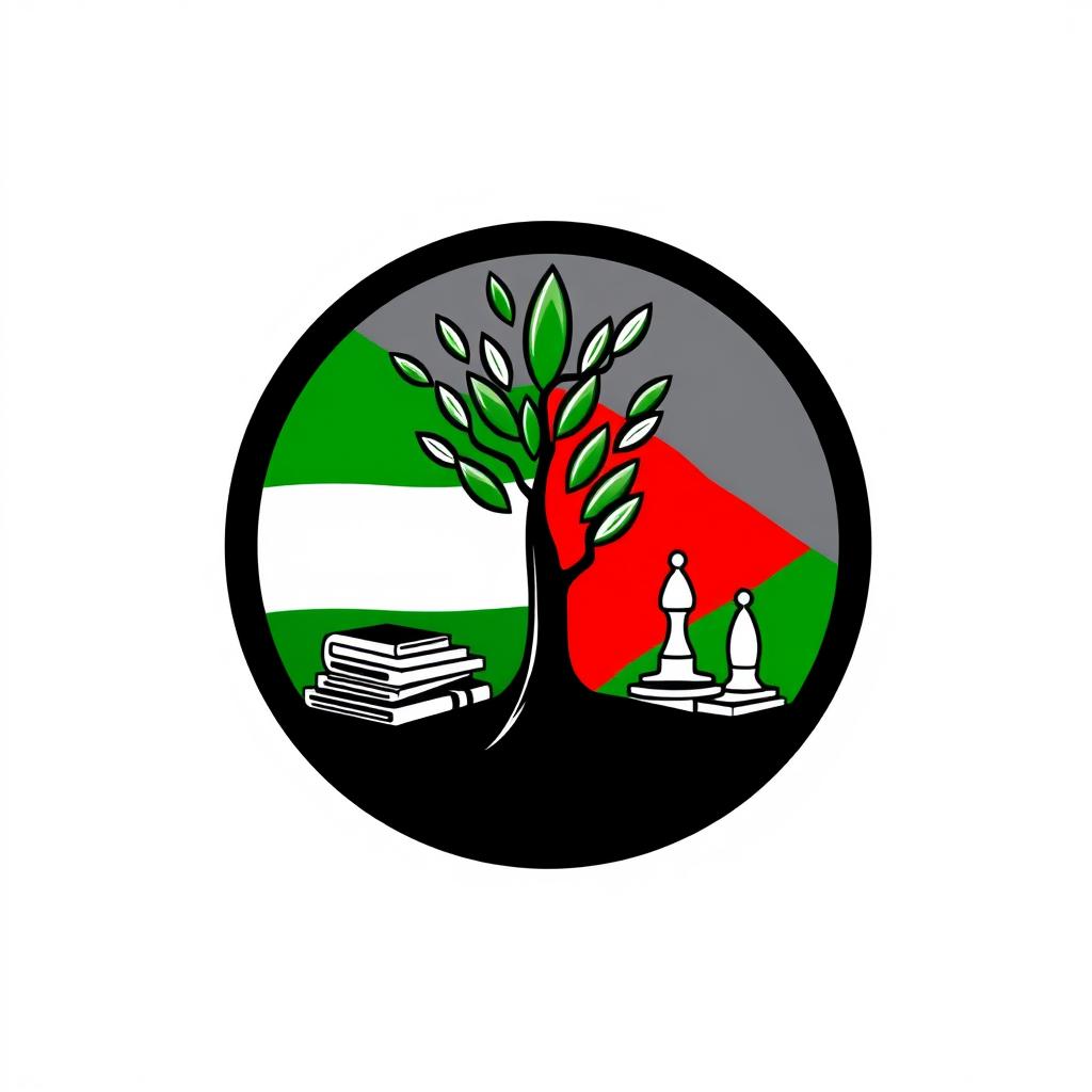 A logo design featuring the colors of the Palestinian flag: black, white, green, and red