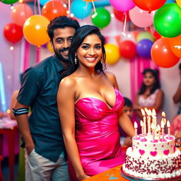 A captivating Indian model with gorgeous curves wearing a stunning, seductive dress that beautifully highlights her bust and cleavage