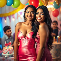 A captivating Indian model with gorgeous curves wearing a stunning, seductive dress that beautifully highlights her bust and cleavage