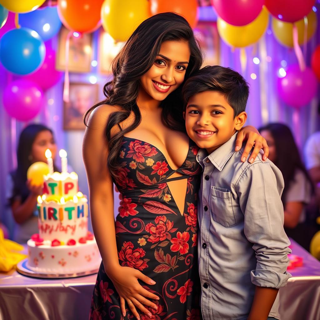 A beautiful Indian model with alluring curves, wearing a seductive and eye-catching dress that highlights her big boobs and cleavage