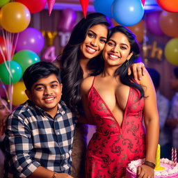 A beautiful Indian model with alluring curves, wearing a seductive and eye-catching dress that highlights her big boobs and cleavage