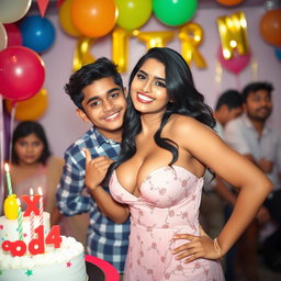 A beautiful Indian model with alluring curves, wearing a seductive and eye-catching dress that highlights her big boobs and cleavage