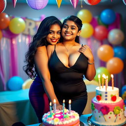 A stunning Indian model with voluptuous curves, elegantly showcasing her big boobs and cleavage in a seductive, form-fitting dress