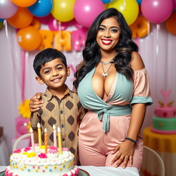 A striking Indian model with voluptuous curves, showcasing her big boobs and cleavage in a fashionable outfit