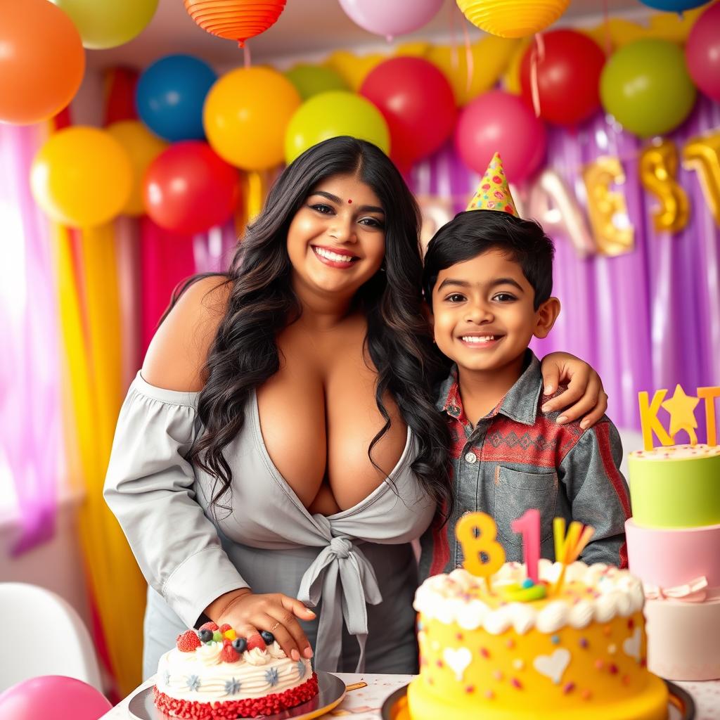 A striking Indian model with voluptuous curves, showcasing her big boobs and cleavage in a fashionable outfit