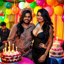 An attractive Indian model with curvy features, confidently showcasing her big boobs and cleavage in a fashionable outfit