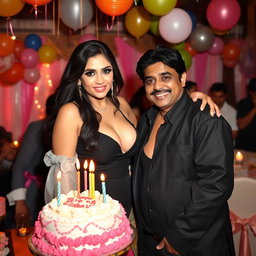 An attractive Indian model with curvy features, confidently showcasing her big boobs and cleavage in a fashionable outfit