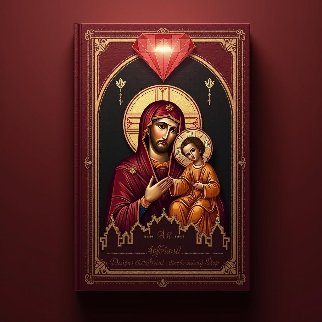 A beautiful book cover for a religious poetry book about Orthodoxy, featuring an icon of Christ and the Virgin Mary elegantly placed