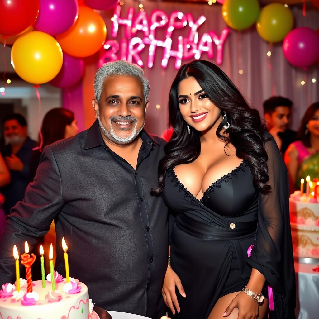 A stunning Indian model with curvy features, confidently displaying her big boobs and cleavage in a glamorous outfit