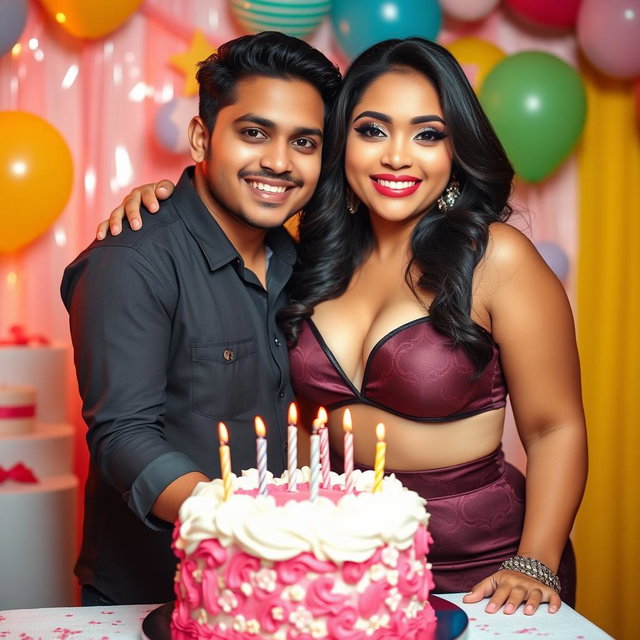 A gorgeous Indian model with curvy features and big breasts, confidently showcasing her big boobs and cleavage in a stylish, eye-catching outfit