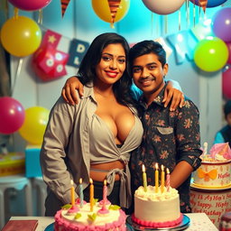 A captivating Indian model with a curvy figure and big breasts, confidently showcasing her big boobs and cleavage in a fashionable outfit