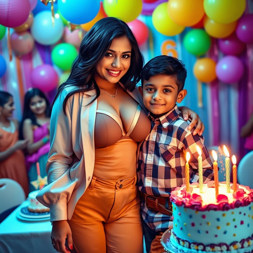 A stunning Indian model with a curvy silhouette and big breasts, confidently displaying her big boobs and cleavage in a fashionable outfit