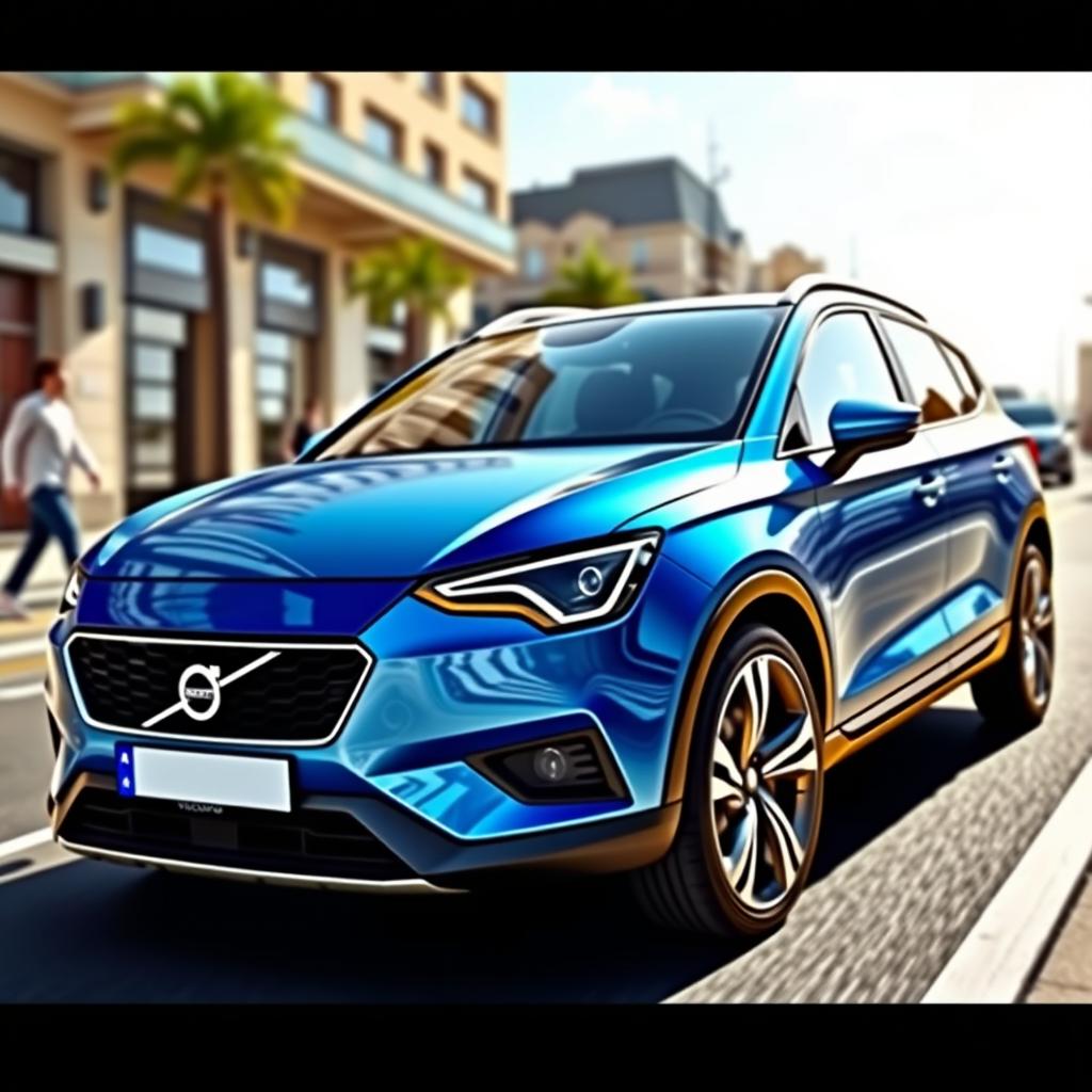 A Seat Ritmo car designed to visually resemble a Volvo, featuring a sleek and modern blue paint job