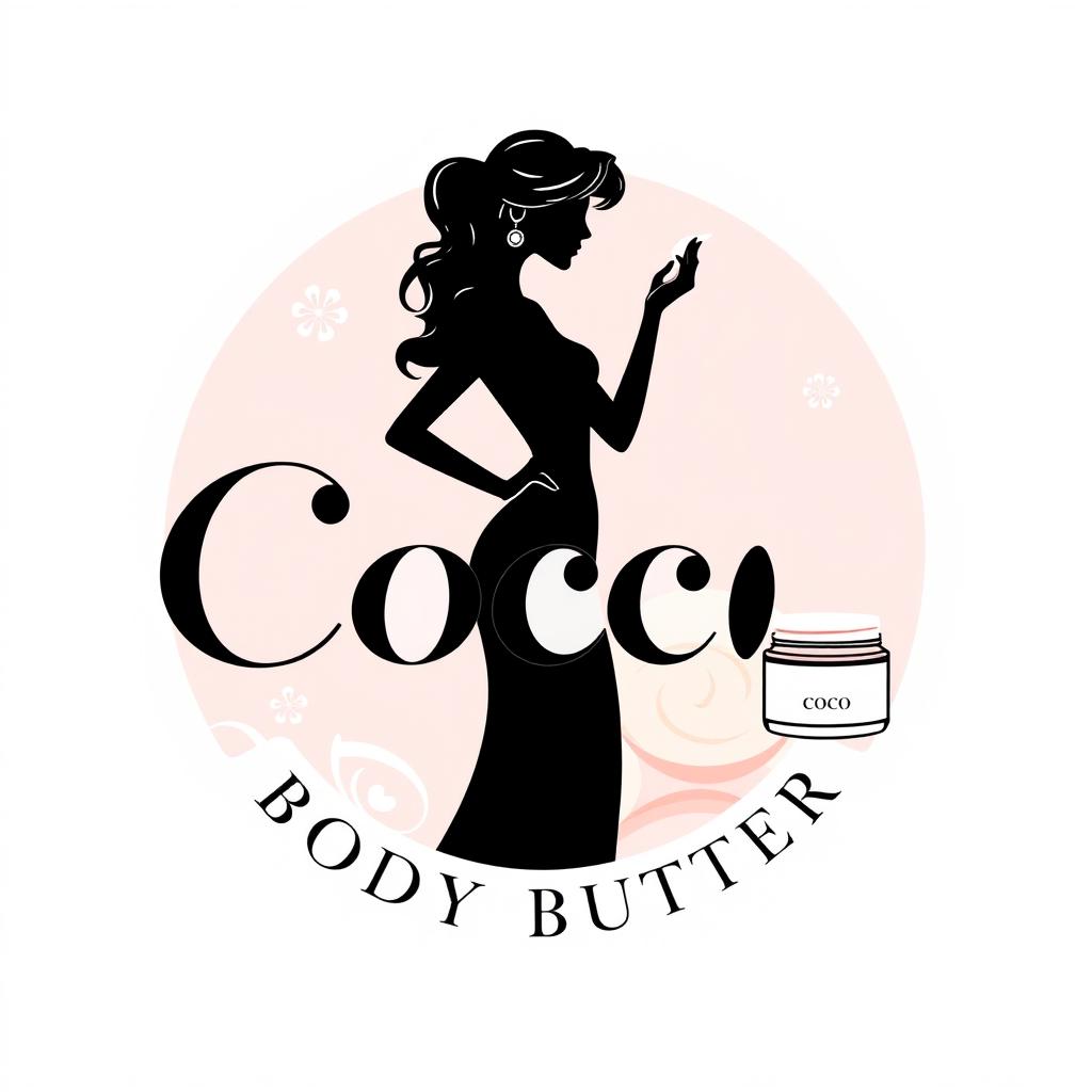 A modern and elegant logo design for 'Coco Body Butter', featuring the silhouette of a stylish girl applying body lotion