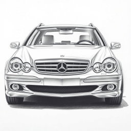 A highly detailed pencil drawing of a Mercedes-Benz W203 C-Class Station wagon, showcasing the sleek lines and distinctive features of the vehicle