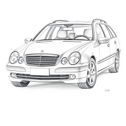A highly detailed pencil drawing of a Mercedes-Benz W203 C-Class Station wagon, showcasing the sleek lines and distinctive features of the vehicle