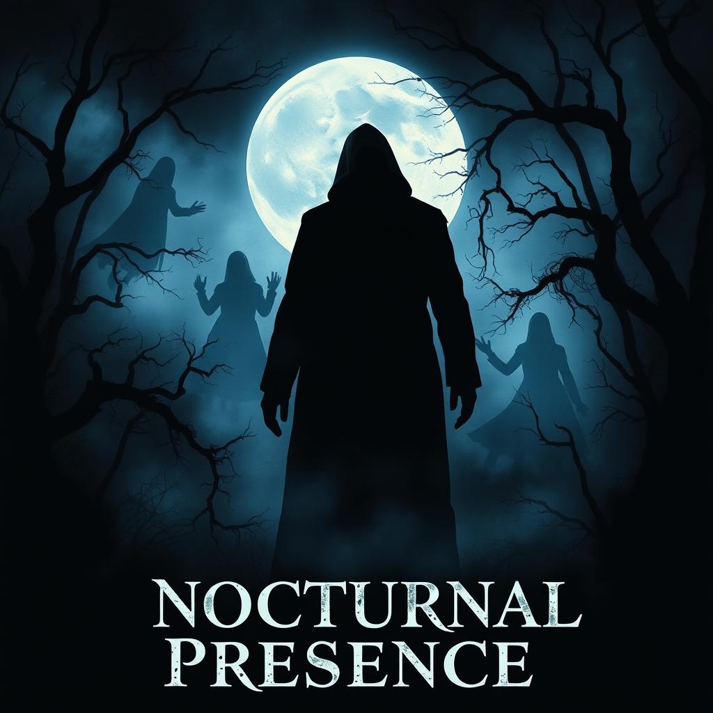 A dark and intriguing movie poster for 'NOCTURNAL PRESENCES', reflecting a mysterious atmosphere