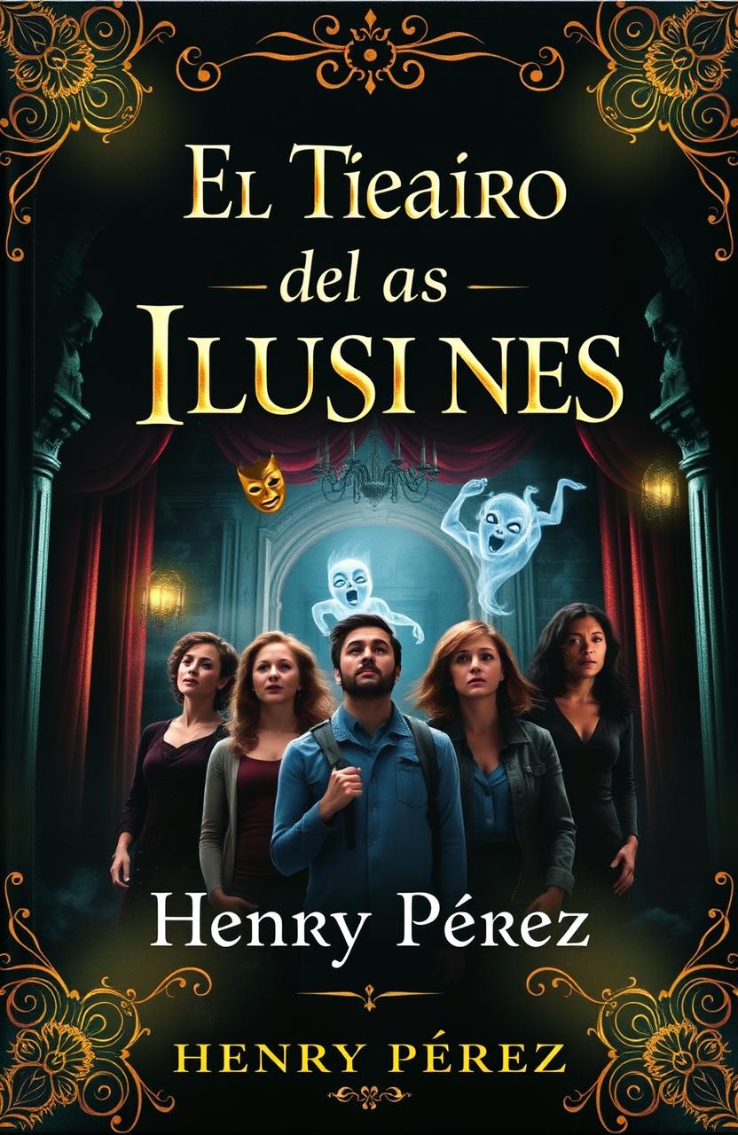 The cover of the book titled "El Teatro de las Ilusiones" prominently displayed at the top in elegant, captivating typography