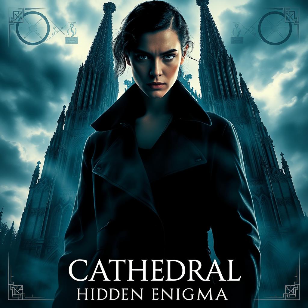 A dramatic movie poster for 'CATHEDRAL HIDDEN ENIGMA'