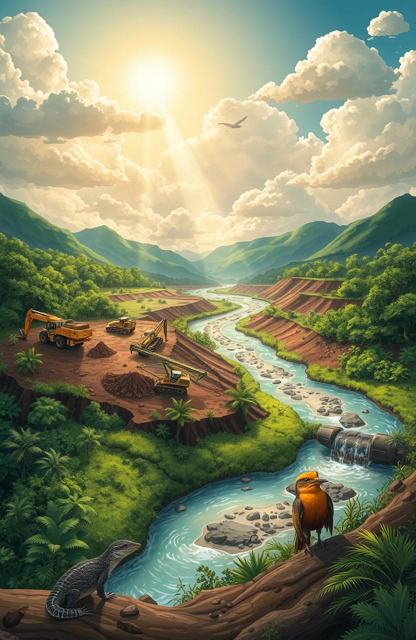 A visually striking illustration highlighting the environmental impact of mining in Weda