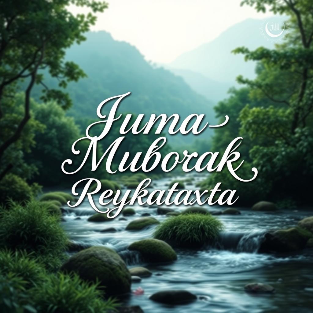 The text 'Juma Muborak Reykataxta' artistically rendered in elegant, calligraphic script