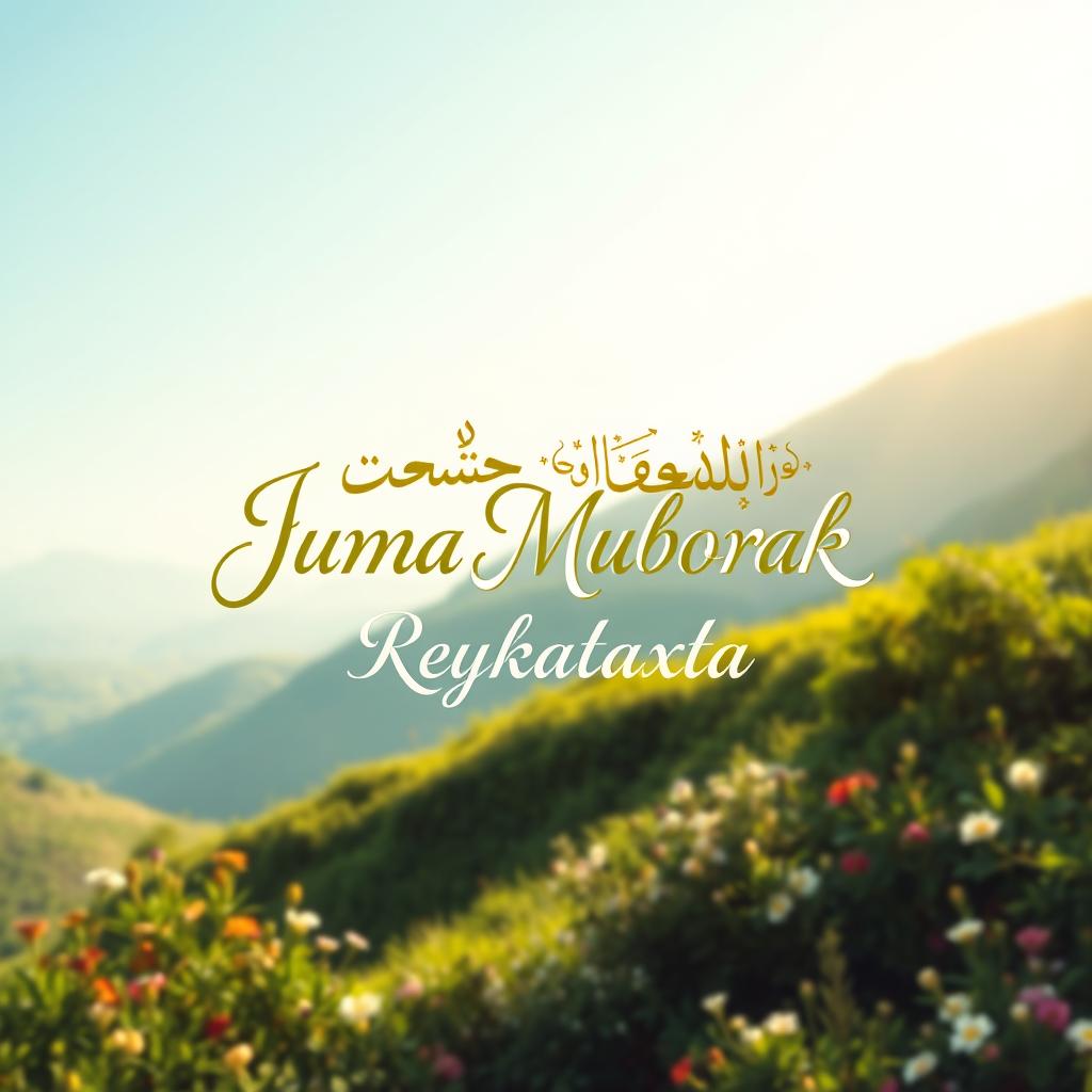 A serene landscape intertwined with elements of Islamic culture, featuring lush greenery and nature