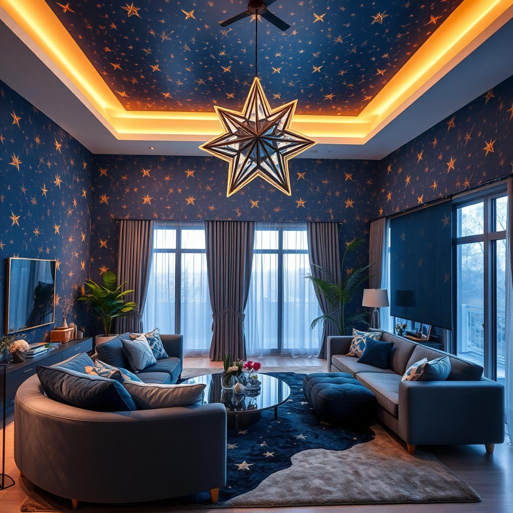 A beautifully designed interior living room inspired by star motifs