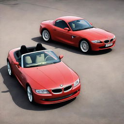 This is a high-quality digital rendering of a unique car, a fusion of a 2004 BMW Z4 and a 1980 BMW 323i