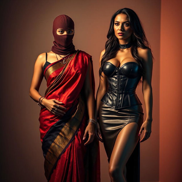 A striking scene featuring two stunning women