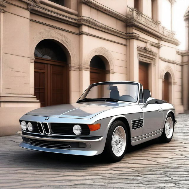 This is a high-quality digital rendering of a unique car, a fusion of a 2004 BMW Z4 and a 1980 BMW 323i