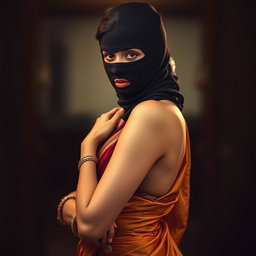 A captivating image of a sexy Indian girl dressed in an elegant saree that gracefully drapes around her body, emphasizing her curves and femininity