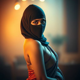 A captivating image of a sexy Indian girl dressed in an elegant saree that gracefully drapes around her body, emphasizing her curves and femininity