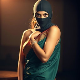 A captivating image of a sexy Indian girl dressed in an elegant saree that gracefully drapes around her body, emphasizing her curves and femininity