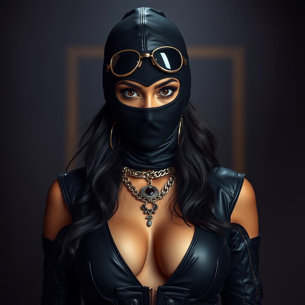 A captivating image of a sexy Indian girl dressed in a stylish mistress outfit that exudes power and allure