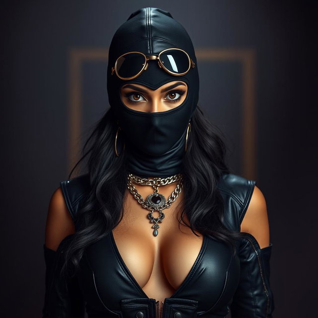 A captivating image of a sexy Indian girl dressed in a stylish mistress outfit that exudes power and allure