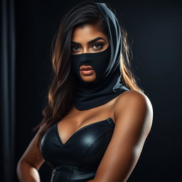 A striking image of a sexy Indian girl in a standout mistress outfit, designed to command attention and showcase her figure